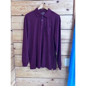 Roundtree & Yorke TravelSmart Mens Long Sleeve Polo Shirt Burgundy Purple Large